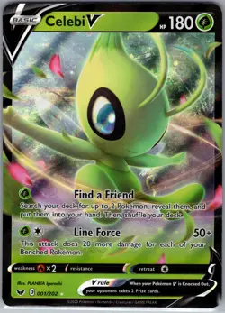 Celebi V 001/202 SWSH01: Sword & Shield Base Set - Pokemon Card - NM - Image 1