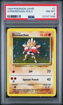 Hitmonchan 7/102 Holo Rare Pokemon 1999 Unlimited Base PSA 8 NM-MT - Image 1