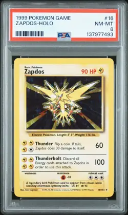 1999 POKEMON GAME #16 ZAPDOS-HOLO PSA 8 - Image 1