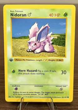 Pokemon TCG Nidoran M 55/104 Base Set 1st Edition Non-Holo Shadowless LP - Image 1