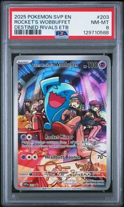 2025 Pokemon SVP Destined Rivals Promo Rockets Wobbuffet #203 Etb PSA 8 - Image 1