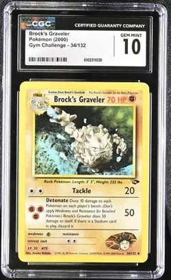 Pokemon Brock's Graveler Gym Challenge 34/132 CGC 10 - Image 1