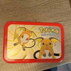 Pokemon Raichu Metal Tin Case for Pokemon TCG Cards - Red & Yellow Storage - Image 1