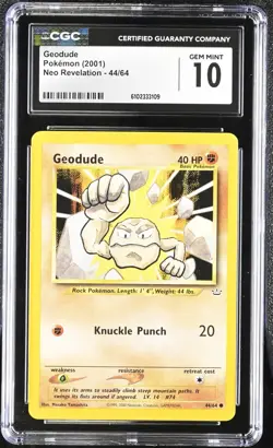 Pokemon 2001 Geodude Neo Revelation 44/64 CGC 10 - Image 1