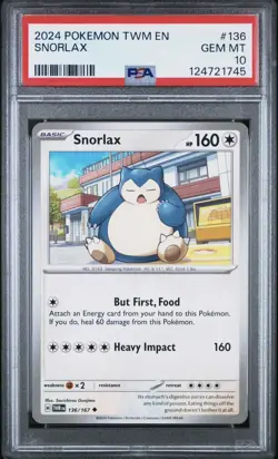 2024 POKEMON TWM EN-TWILIGHT MASQUERADE #136 SNORLAX PSA 10 LOW POP! - Image 1