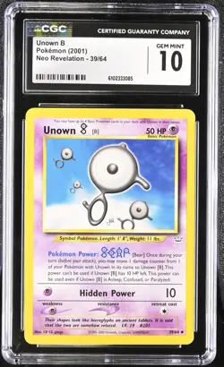 Pokemon 2001 Unown B Neo Revelation 39/64 CGC 10 - Image 1