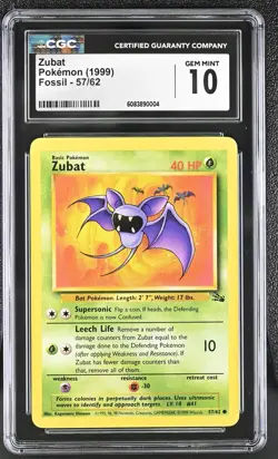 Pokemon 1999 Zubat Fossil 57/62 CGC 10 - Image 1