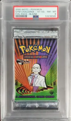 2000 Pokemon Gym Challenge 1st Edition Sealed Booster Pack Lt. Blaine PSA 8 - Image 1