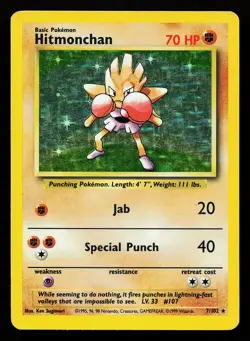 Hitmonchan 7/102 Holo Rare Base Set Pokemon Card - Image 1