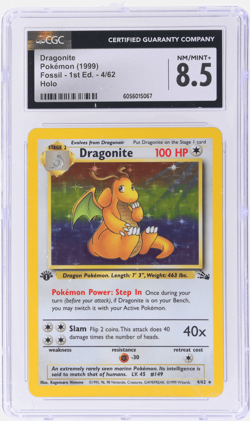1999 Pokemon Fossil Dragonite 1st Edition Holo #4 CGC 8.5 - Image 1