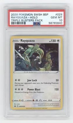 2020 POKEMON SWORD & SHIELD TRIPLE BLISTERS PACK RAYQUAZA HOLO PSA 10 Q1887 - Image 1