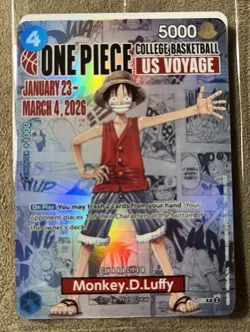 One Piece Monkey D. Luffy US Voyage College Basketball Promo Card Sealed - Image 1