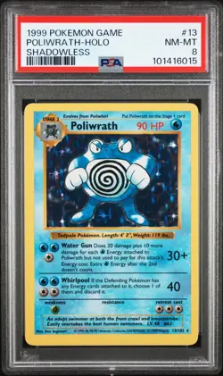 Pokemon Poliwrath Base Set Shadowless Holo Rare 13/102 PSA 8 NM-MT - Image 1
