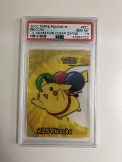 2000 Topps Pokemon Pikachu TV Animation Clear Cards Gem Mint #PC1 PSA 10 - Image 1