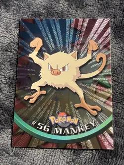 Mankey Pokemon Card Foil Topps #56 TV Animation Edition Black Logo - Image 1