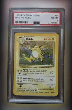 RAICHU 014/102 1999 Base Set Holo Rare Pokemon card PSA 6 EX-MT - Image 1