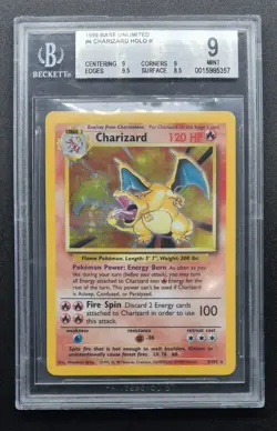 Charizard 1999 BGS 9 Pokemon Base Unlimited #4/102 Holo Non-Shadowless Rare MINT - Image 1