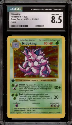 Pokemon Nidoking Base Set Shadowless 1st Edition Holo Rare #11 CGC 8.5 - Image 1