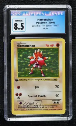 Hitmonchan Holo Shadowless 1st Ed. Pokemon Base Set CGC 8.5 1999 - Image 1