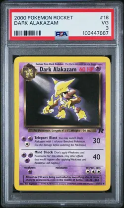 PSA 3 VG 2000 Pokemon Team Rocket Dark Alakazam 1/82 - Image 1
