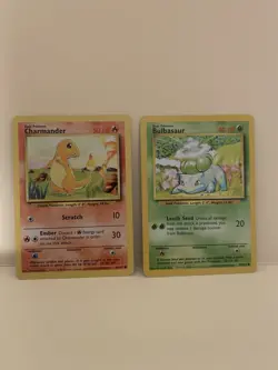 Pokemon Base Set Bulbasaur 44/102 & Charmander 46/102 LP+ NM- Vintage 1999 - Image 1