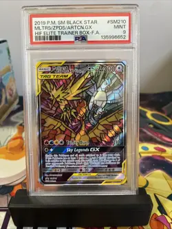 PSA 9 Mint 2019 Pokemon Hidden Fates MOLTRES ZAPDOS ARTICUNO GX SM210 Stain Glas - Image 1
