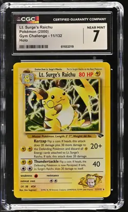 CGC 7 Lt. Surge's Raichu 2000 Gym Challenge 11/132 Holo Pokemon Card - Image 1