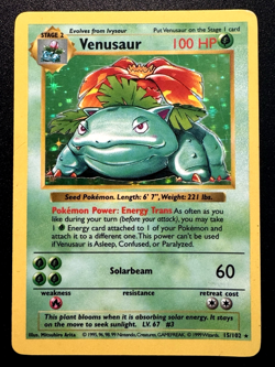 Shadowless Venusaur 15/102 Base Set WoTC Pokemon Card Holo Foil Rare HP - Image 1