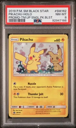 PSA 8 Pikachu Holo Promo #SM162 2019 Pokemon Black Star Team Up - Image 1