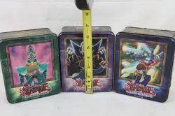 3 Vintage 1996 Yugioh Card Tin Lot w/ Empty Pack Wrappers Deck Zone Blue Eyes - Image 2