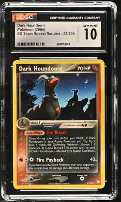 CGC 10 GEM MINT Dark Houndoom 2004 EX Team Rocket Returns 37/109 Pokemon Card - Image 1