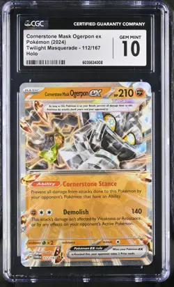 CGC 10 Cornerstone Mask Ogerpon ex 112/167 Pokemon Twilight Masquerade - TWM EN - Image 1