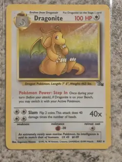 Pokemon TCG Dragonite Fossil Holo Unlimited Rare Card 4/62 Vintage WOTC - Image 2
