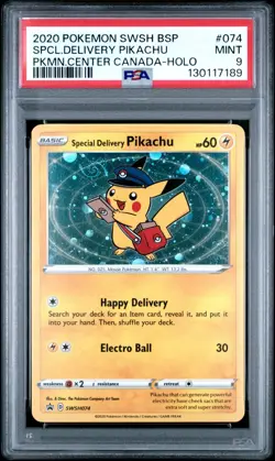 2020 POKEMON *4 SWIRLS* BLACK STAR PROMO 074 SPECIAL DELIVERY PIKACHU-HOLO PSA 9 - Image 1