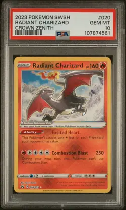 2023 POKEMON SWORD & SHIELD CROWN ZENITH #020 RADIANT CHARIZARD PSA 10 - Image 1