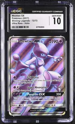 CGC 10 GEM MINT Mewtwo GX Shining Legends 72/73 Ultra Rare Holo Pokemon Card - Image 1