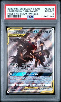 2020 POKEMON SM BLACK STAR PROMO TAG TEAM POWERS COLL UMBREON & DARKRAI GX PSA 8 - Image 1