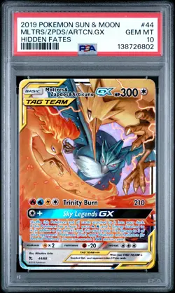 2019 POKEMON SUN & MOON HIDDEN FATES #44 MOLTRES & ZAPDOS & ARTICUNO GX PSA 10 - Image 1