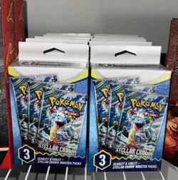 12x Pokemon Scarlet & Violet Stellar Crown 3 Booster Packs Hanger Box New Sealed - Image 1