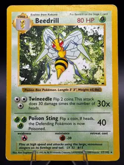 Beedrill 17/102 Base Set Shadowless - Non Holo Rare - WOTC -HP- Pokemon Vintage - Image 1