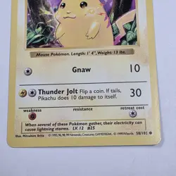 Pikachu 58/102 YELLOW CHEEKS Base Set Shadowless Vintage Pokemon WoTC 1999 HP - Image 4