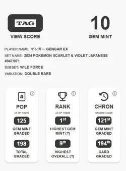 Pokemon TAG 10 Gengar ex 047/071 Sv5k: Wild Force Holo (Japanese) - Image 3