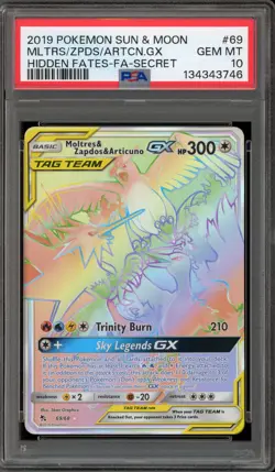 Pokemon Moltres & Zapdos & Articuno GX Hidden Fates Secret Rare #69 PSA 10 - Image 1