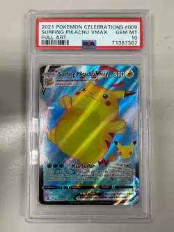 2021 Pokemon Celebrations Surfing Pikachu VMAX Full Art PSA 10 Gem Mint 71387367 - Image 1