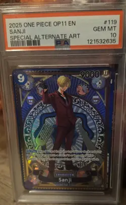 2025 ONE PIECE OP11-A FIST OF DIVINE SPEED #119 SANJI SPECIAL ALT ART PSA 10 GEM - Image 3