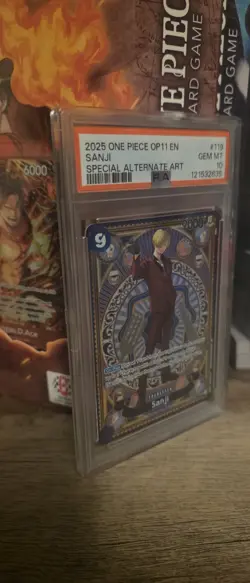 2025 ONE PIECE OP11-A FIST OF DIVINE SPEED #119 SANJI SPECIAL ALT ART PSA 10 GEM - Image 4