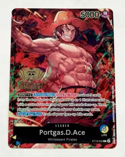 One Piece Portgas D. Ace 2nd Anniversary WINNER Card Gold Foil English ST13-002 - Image 1