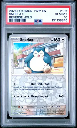 2024 POKEMON TWM EN-TWILIGHT MASQUERADE REVERSE HOLO #136 SNORLAX PSA 10 - Image 1