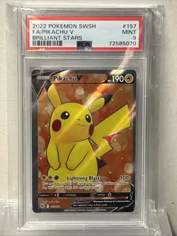 2022 Pokemon Sword & Shield Pikachu V (Full Art) Brilliant Stars #157 PSA 9 MINT - Image 1