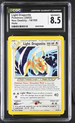 CGC 8.5 Light Dragonite 2002 Neo Destiny 14/105 Holo SWIRL Pokemon Card - Image 1